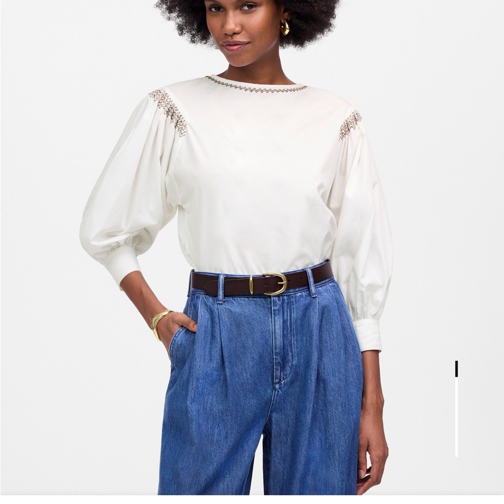 Madewell XXS NWT Embroidered Poplin Balloon-Sleeve Top